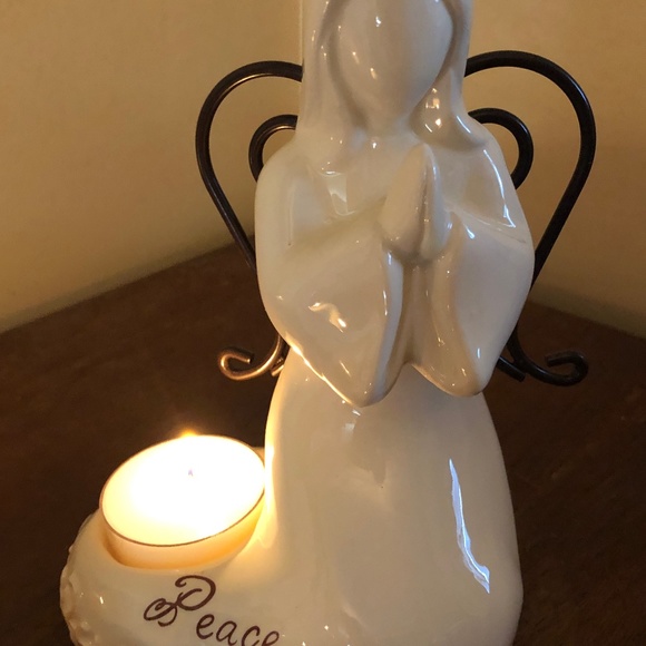 ✨SALE Set of 3 Angel Porcelain tea light Candle Holders Believe Hope Peace NIB - Picture 5 of 12